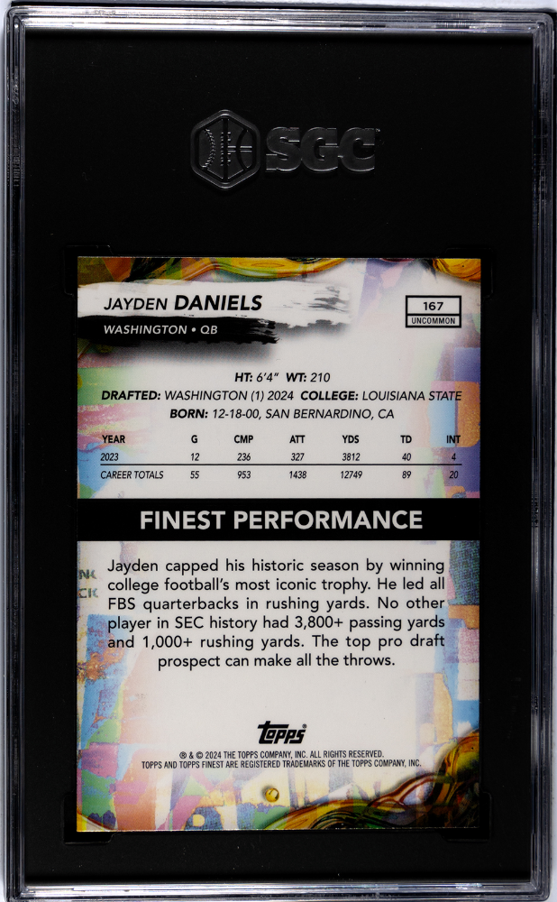 2024 Topps Finest Jayden Daniels #167 Checkerboard Refractor SGC 8.5