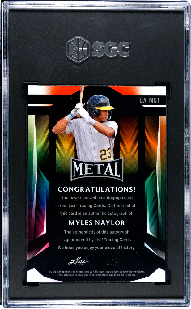 2023 Leaf Metal Myles Naylor #BA-MN1 Autograph Orange Wave SGC 6 Auto 10