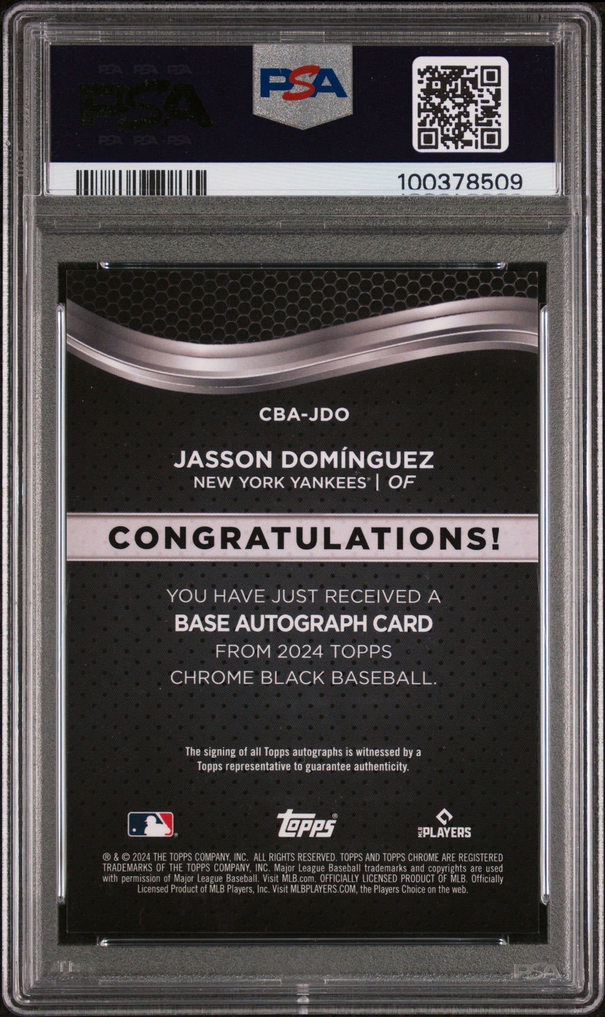 2024 Topps Chrome Black Auto Jasson Dominguez #JDO Green Refractor 61/99 PSA 10