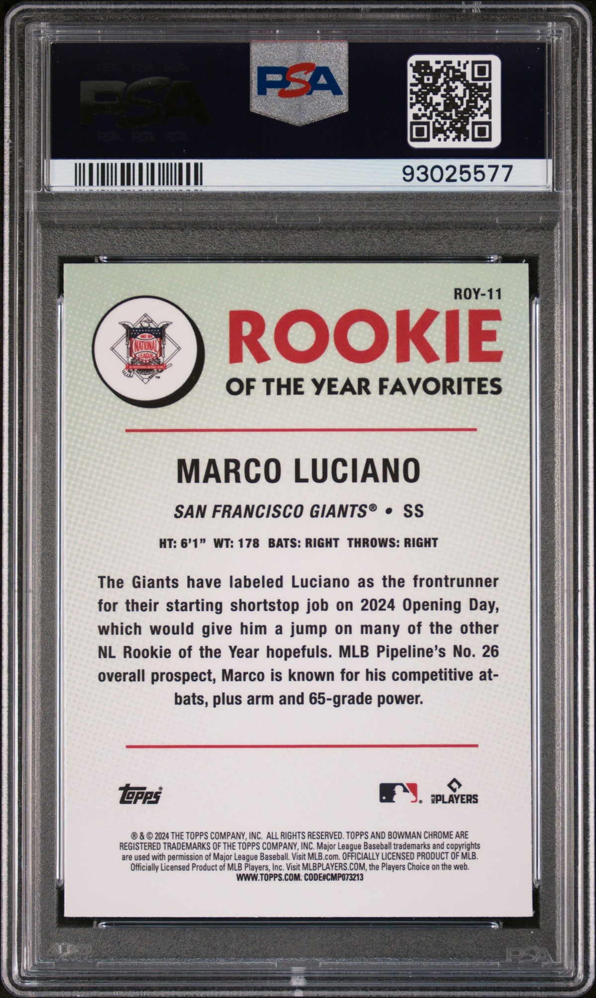 2024 Bowman Rookie Of The Year Favorites Marco Luciano #ROY11 PSA 10
