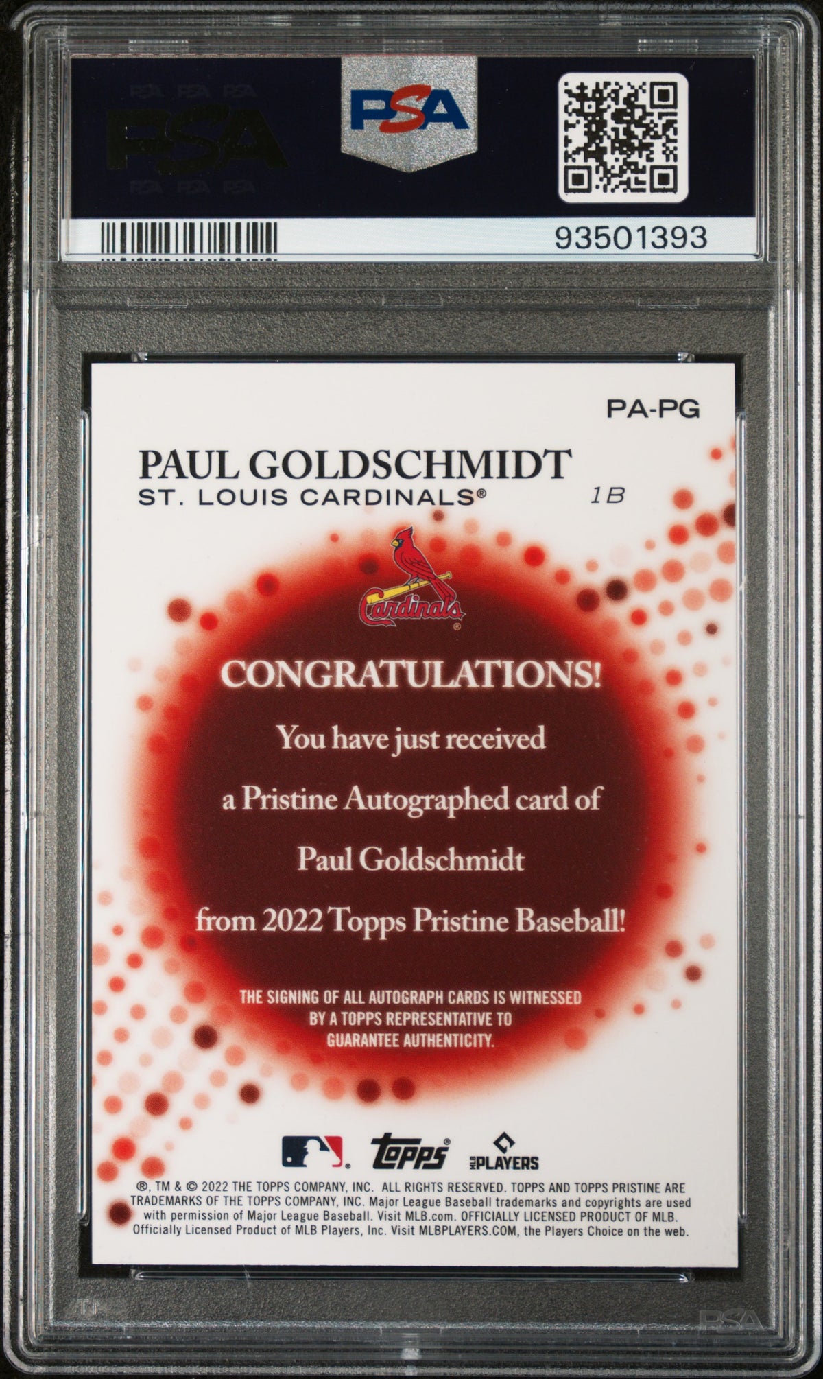 2022 Topps Pristine Pristine Autographs Paul Goldschmidt #PA-PG PSA 10