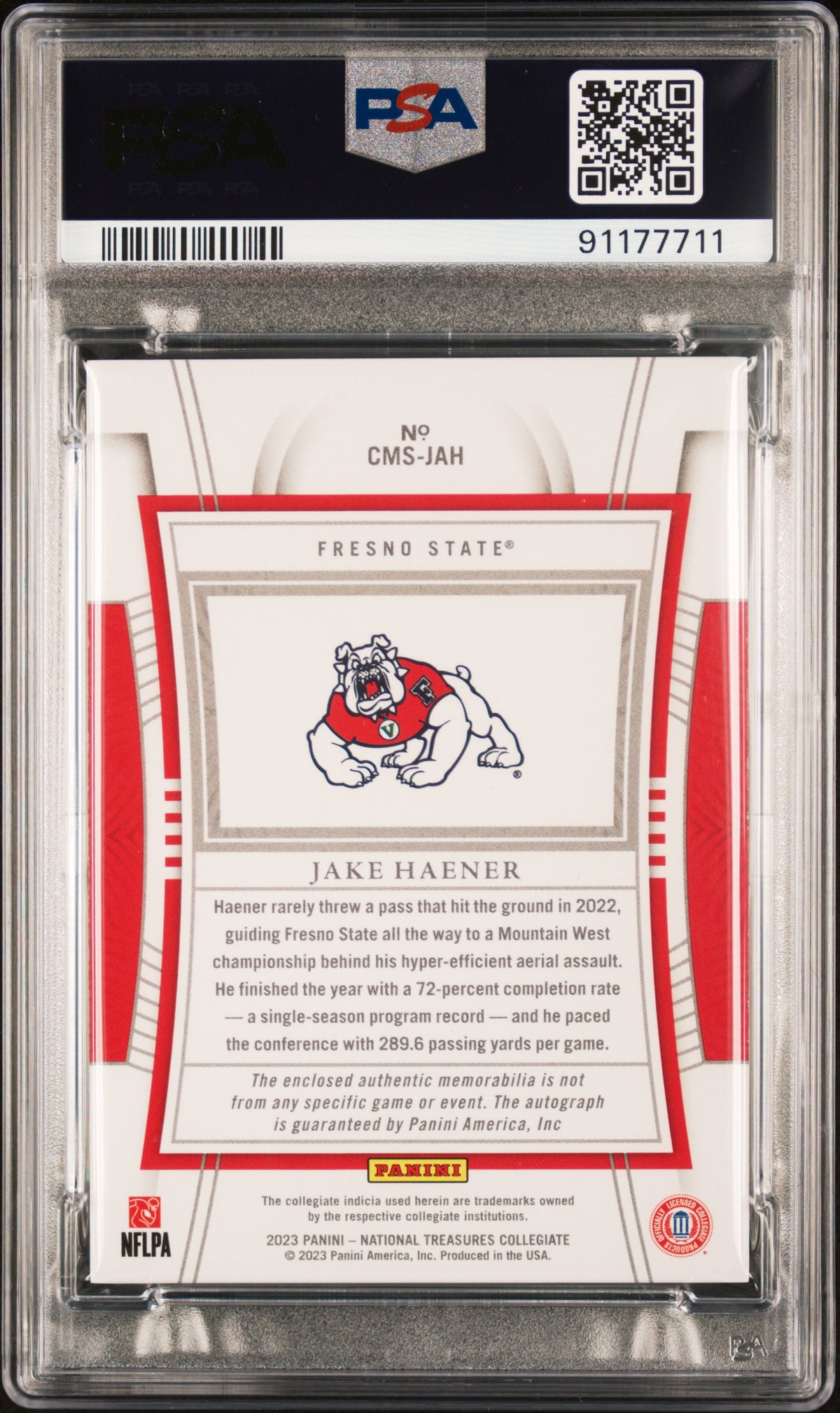 2023 Panini National Collegiate College Materials Jake Haener Shield 1/1 PSA