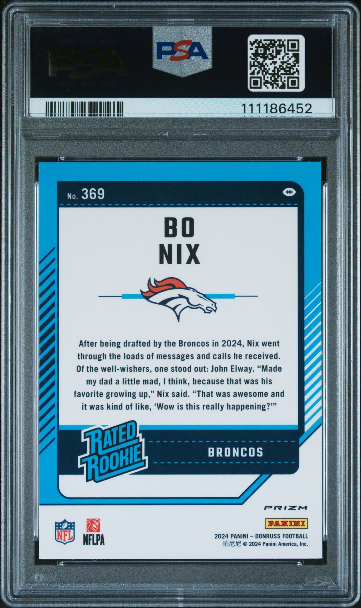 2024 Panini Donruss Bo Nix #369 Optic Preview Red Wave PSA 10