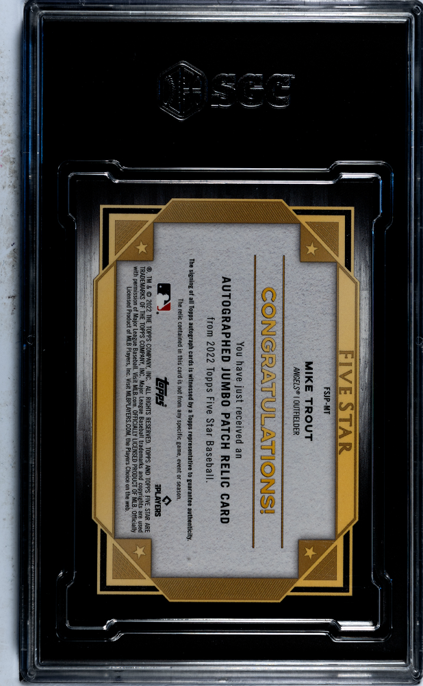 2022 Topps Five Star Mike Trout #FSJP-MT Jumbo Prime Relic Autograph SGC 9