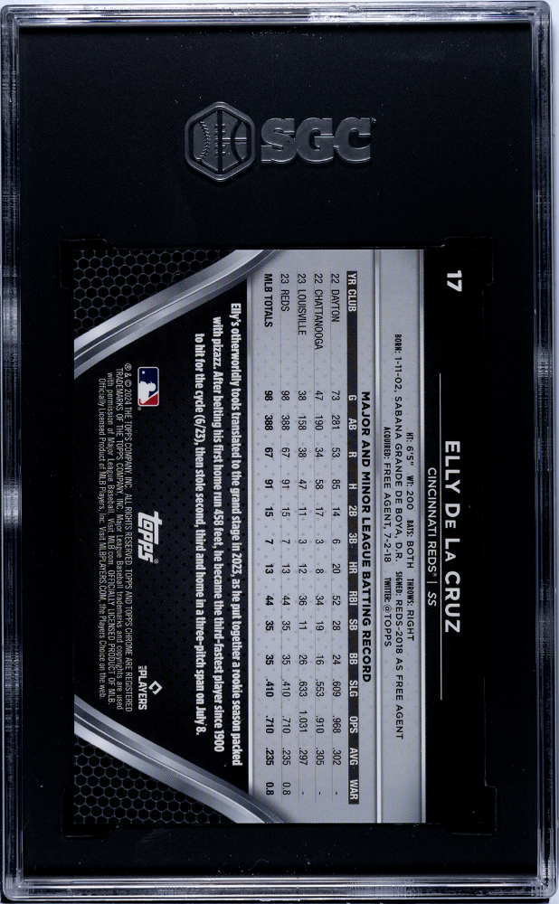 2024 Topps Chrome Black Elly De La Cruz #17 Blue Lava Refractor SGC 10