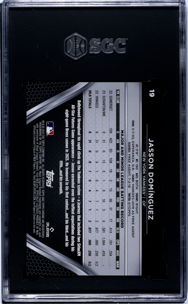 2024 Topps Chrome Black Jasson Dominguez #19 Blue Lava Refractor SGC 9