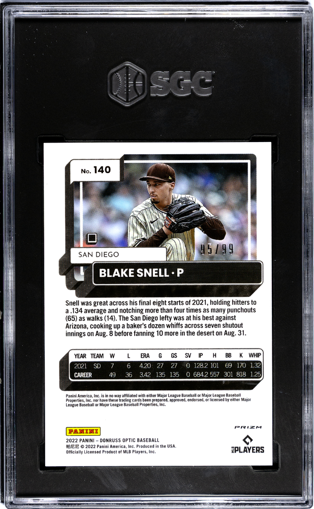 2022 Donruss Optic Blake Snell #140 Red Dragon Prizm SGC 8
