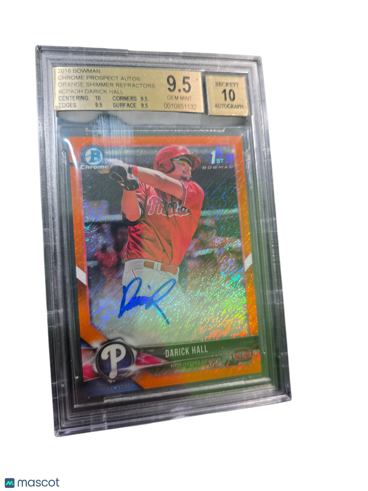 2018 Bowman Prospect Auto Orange Shimmer Darick Hall #CPADH BGS 9.5 Auto 10