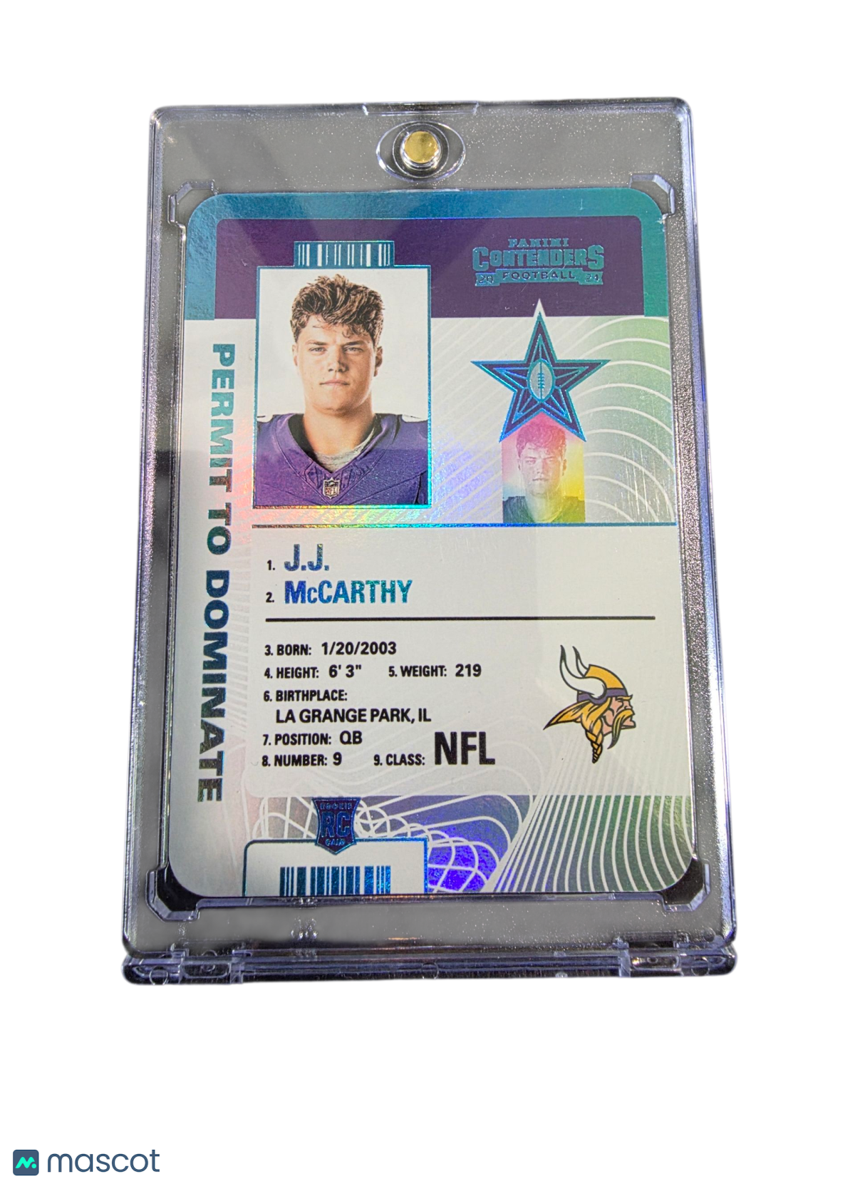 2025 Panini Contenders Permit to Dominate J.J. McCarthy #15