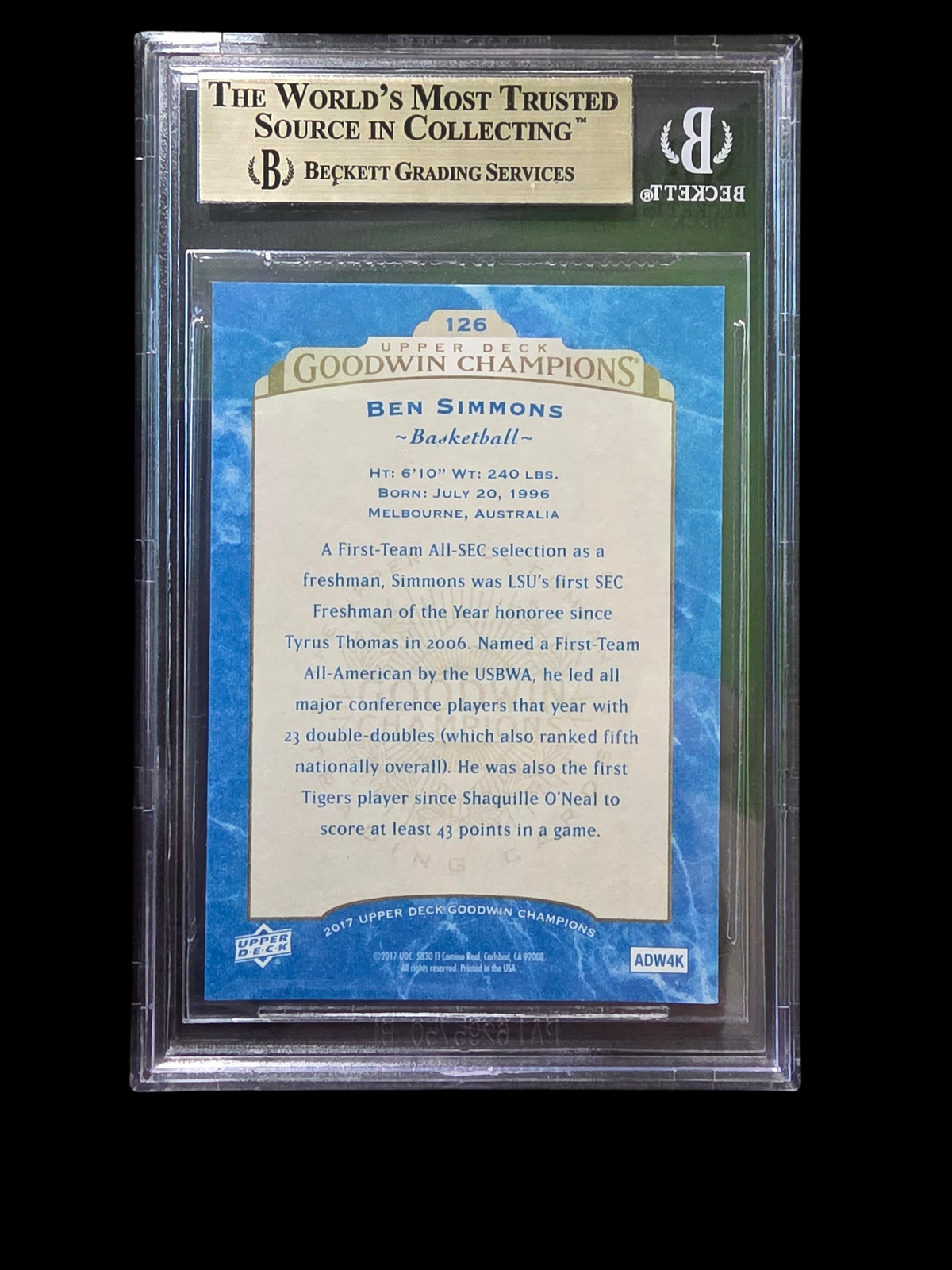 2017 Upper Deck Goodwin Champions Royal Blue Ben Simmons BW #126 BGS 9.5