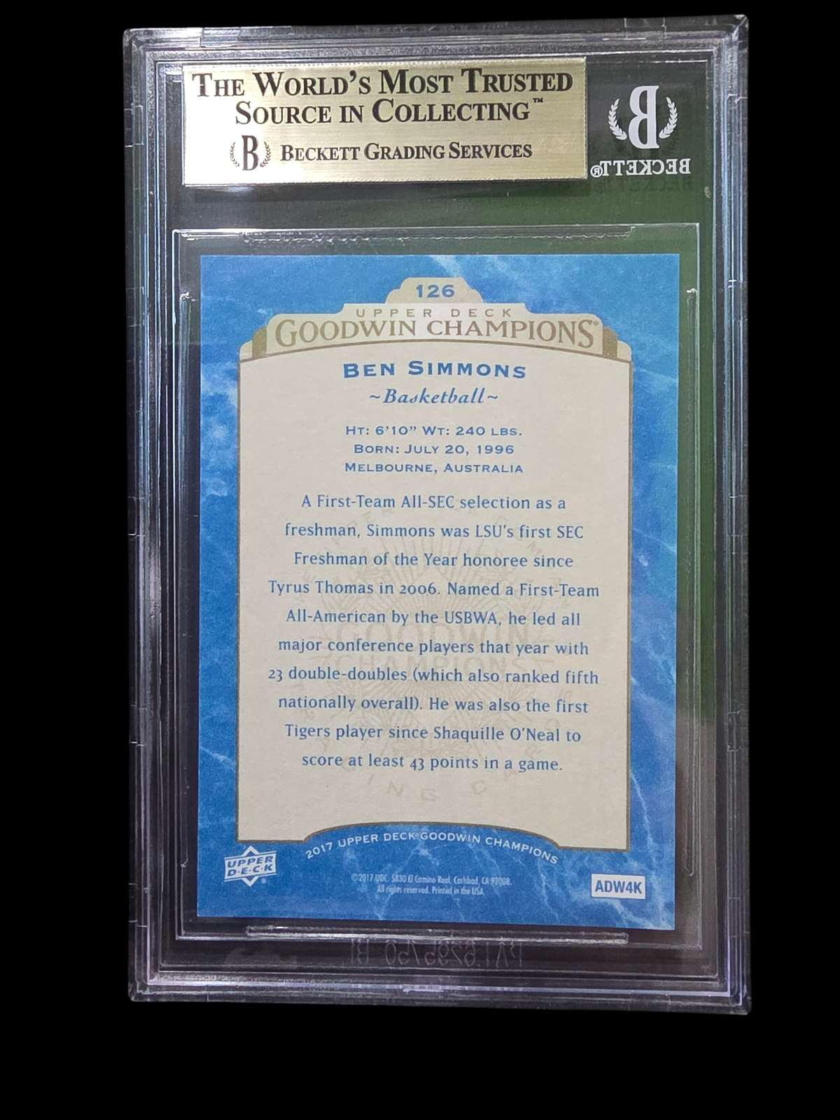 2017 Upper Deck Goodwin Champions Royal Blue Ben Simmons BW #126 BGS 9.5