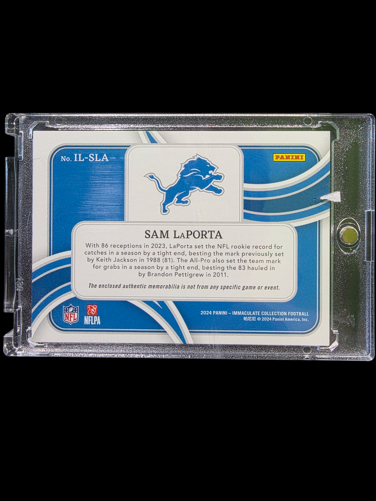 2024 Panini Immaculate Collection Shields Sam LaPorta #IL-SLA Patch NFL Shield