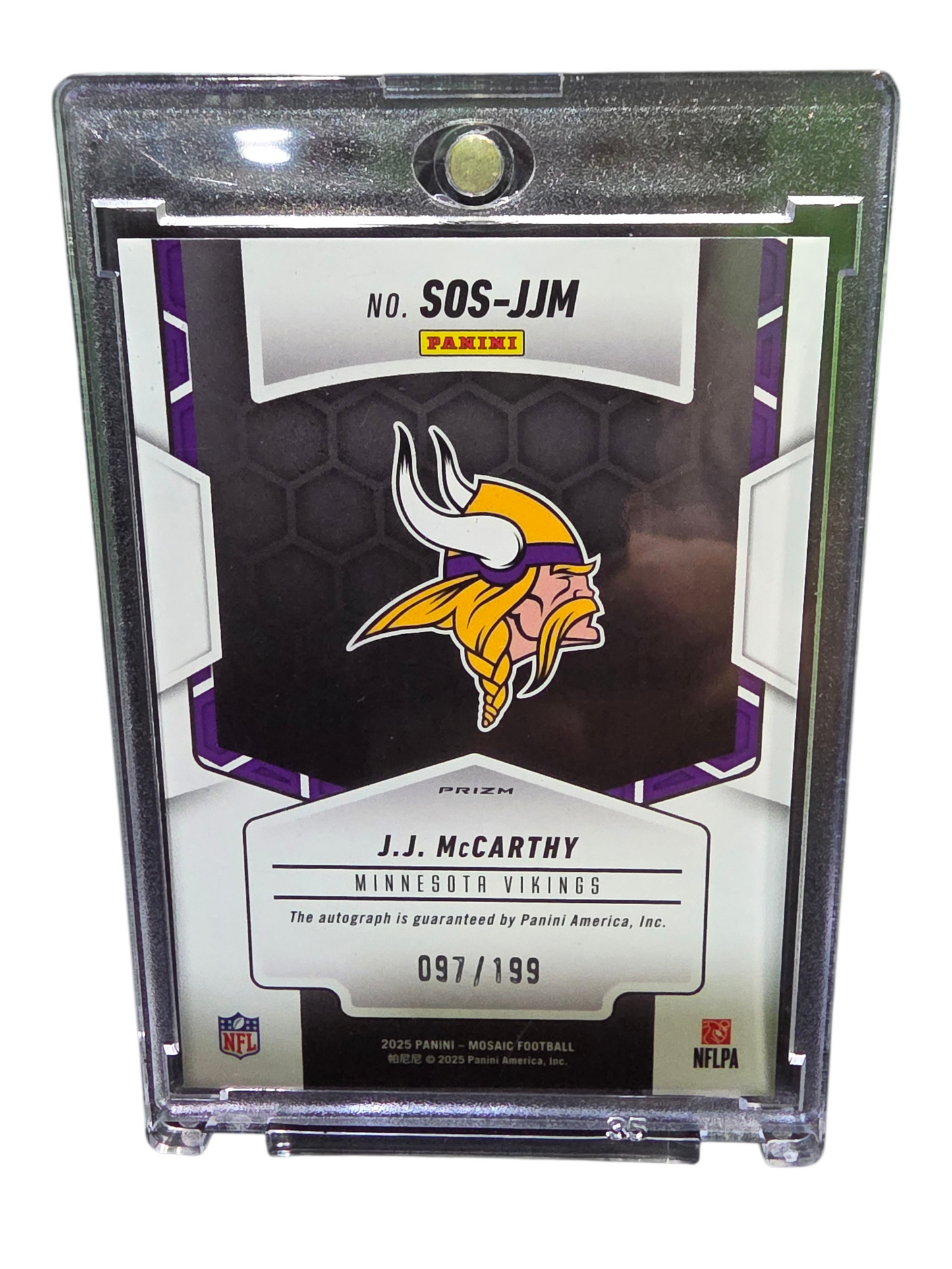 2025 Panini Mosaic Football Showtime J.J. McCarthy #SOS-JJM Red 097/199