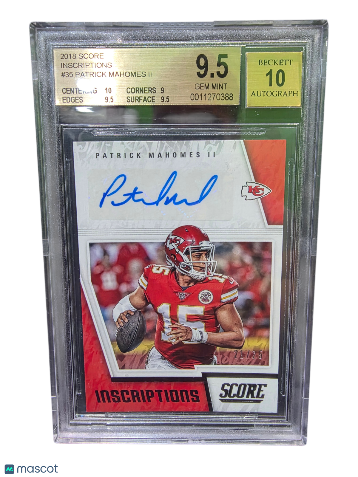2018 Score Inscriptions Patrick Mahomes II #35 BGS 9.5 Auto 10 /25