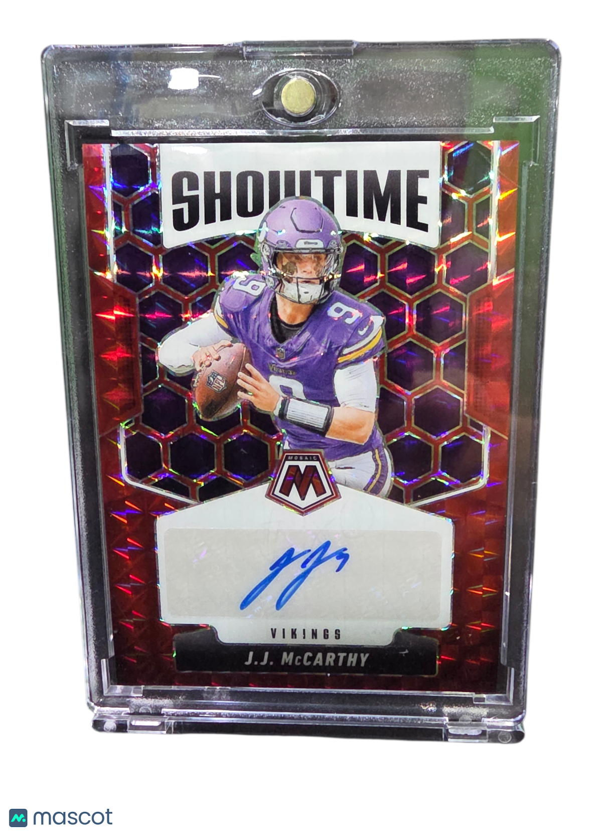 2025 Panini Mosaic Football Showtime J.J. McCarthy #SOS-JJM Red 097/199