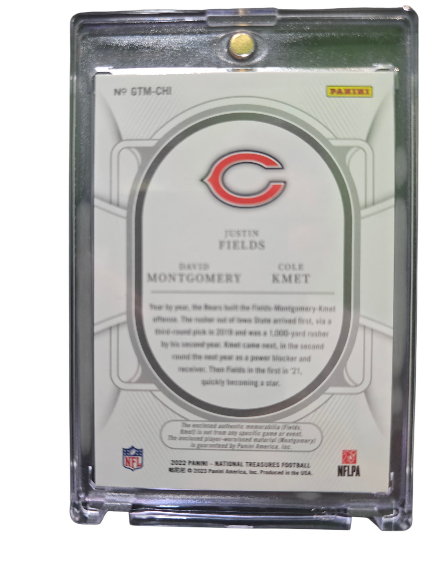 2023 Panini National Justin Fields David Montgomery Cole Kmet #GTM-CHI Patch 1/1