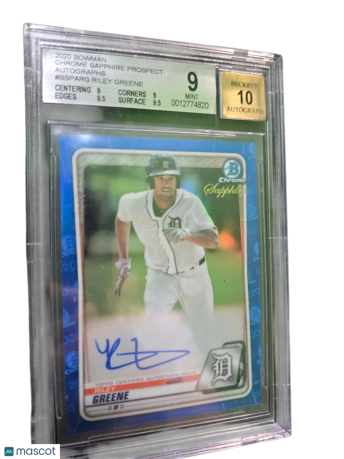 2020 Bowman Chrome Sapphire Prospect Autographs Riley Greene BGS 9 Auto 10