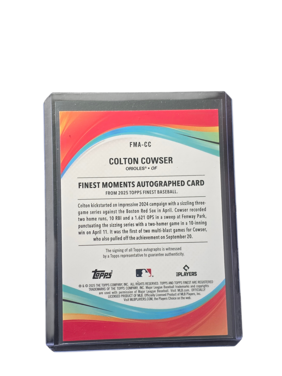 2025 Topps Finest Finest Moments Autographs Colton Cowser #FMA-CC