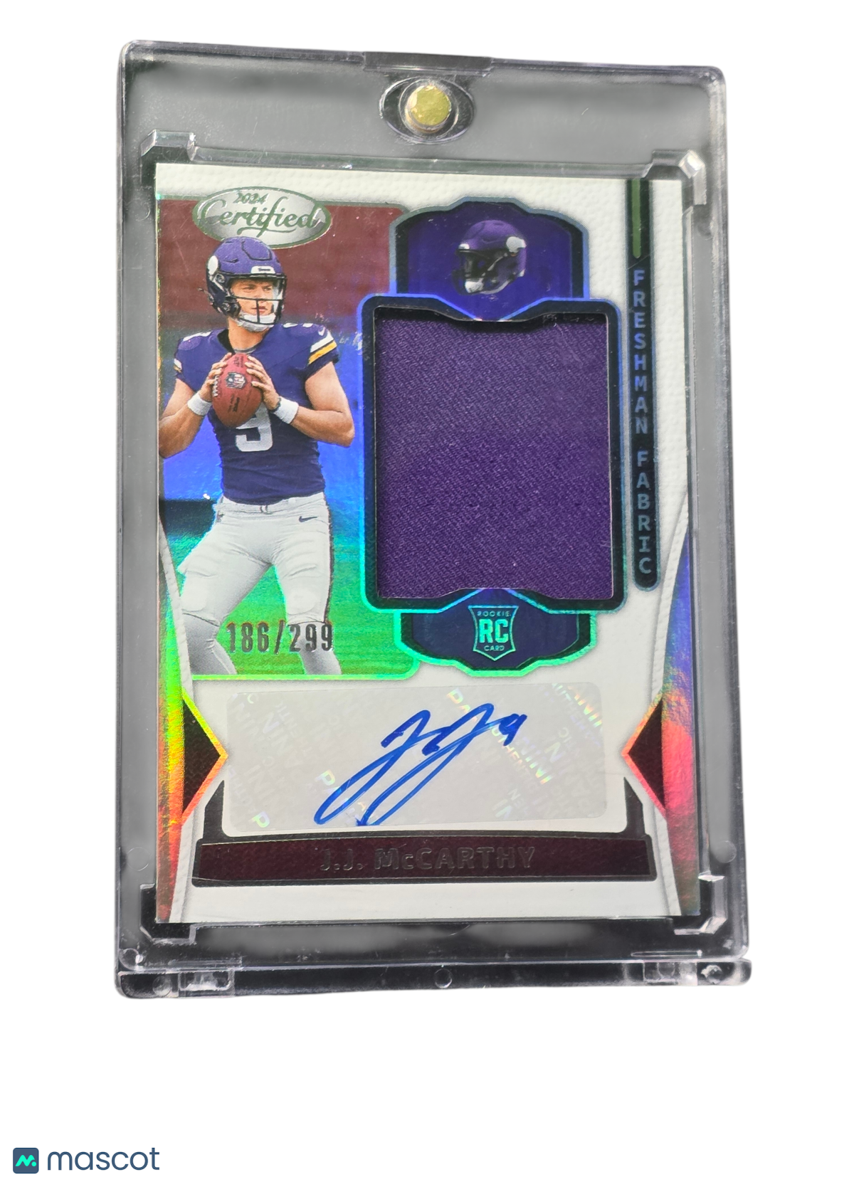2024 Panini Certified Freshman Fabric J.J. McCarthy #FMS-JMY Patch RC 186/299