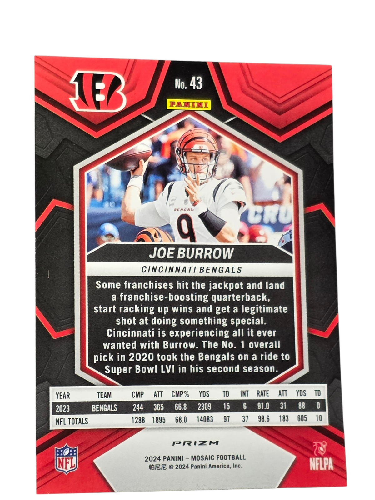 2024 Panini Mosaic Football Joe Burrow #43 Red