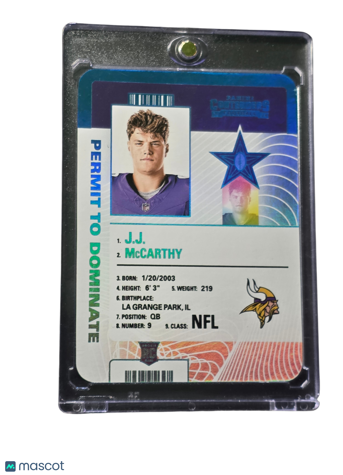 2025 Panini Contenders Permit to Dominate J.J. McCarthy #15