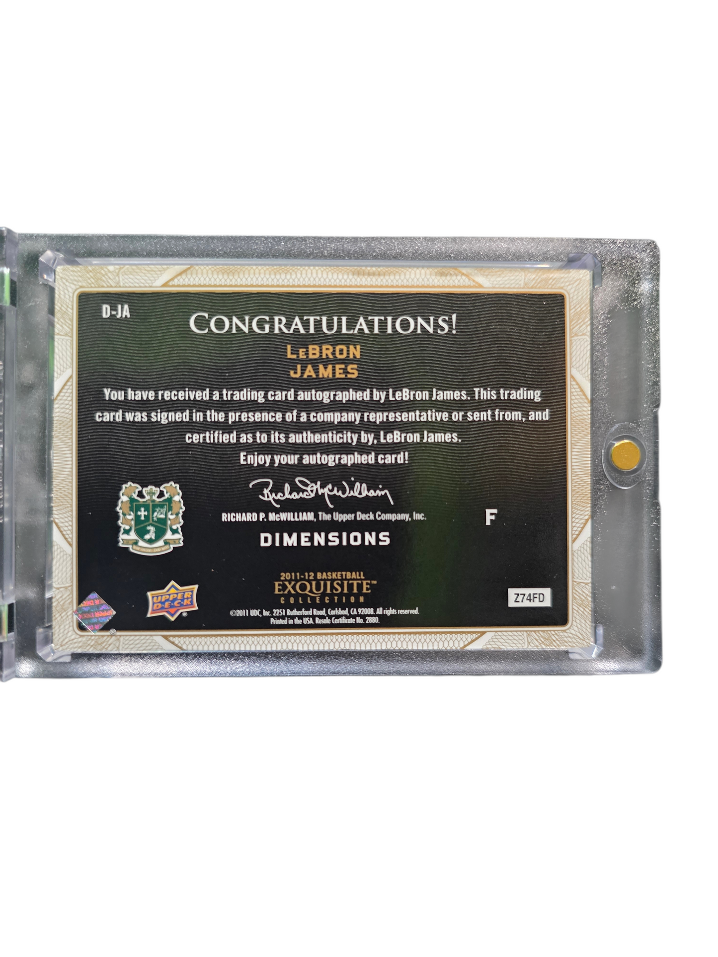 2011 Upper Deck Exquisite Collection Dimensions LeBron James #D-JA