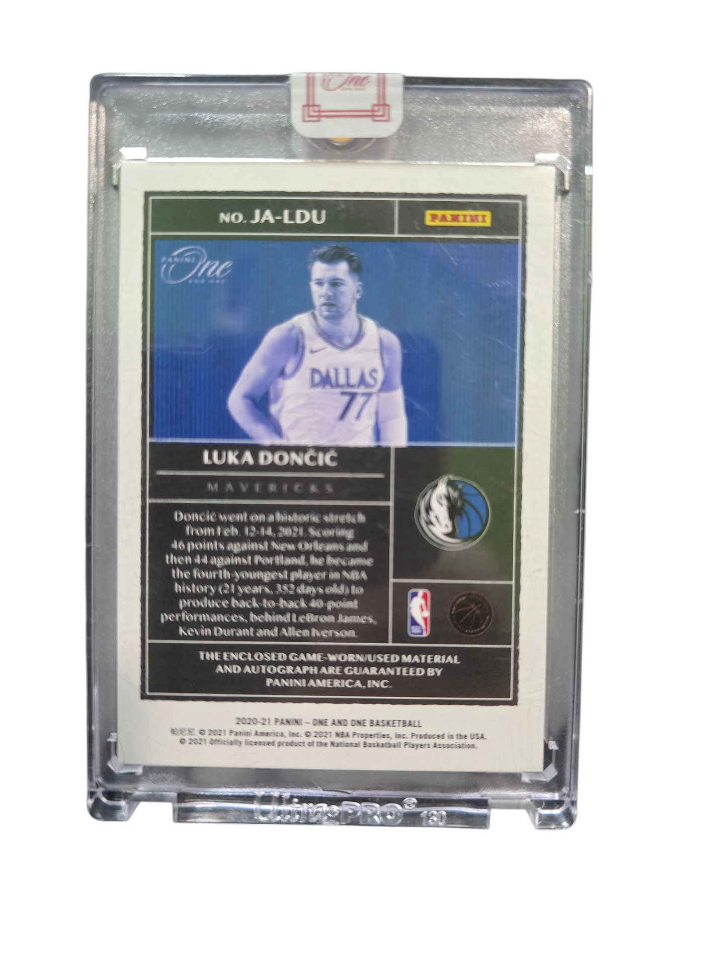 2020 Panini One and One Luka Dončić #JA-LDU 09/10 Game-Worn Patch