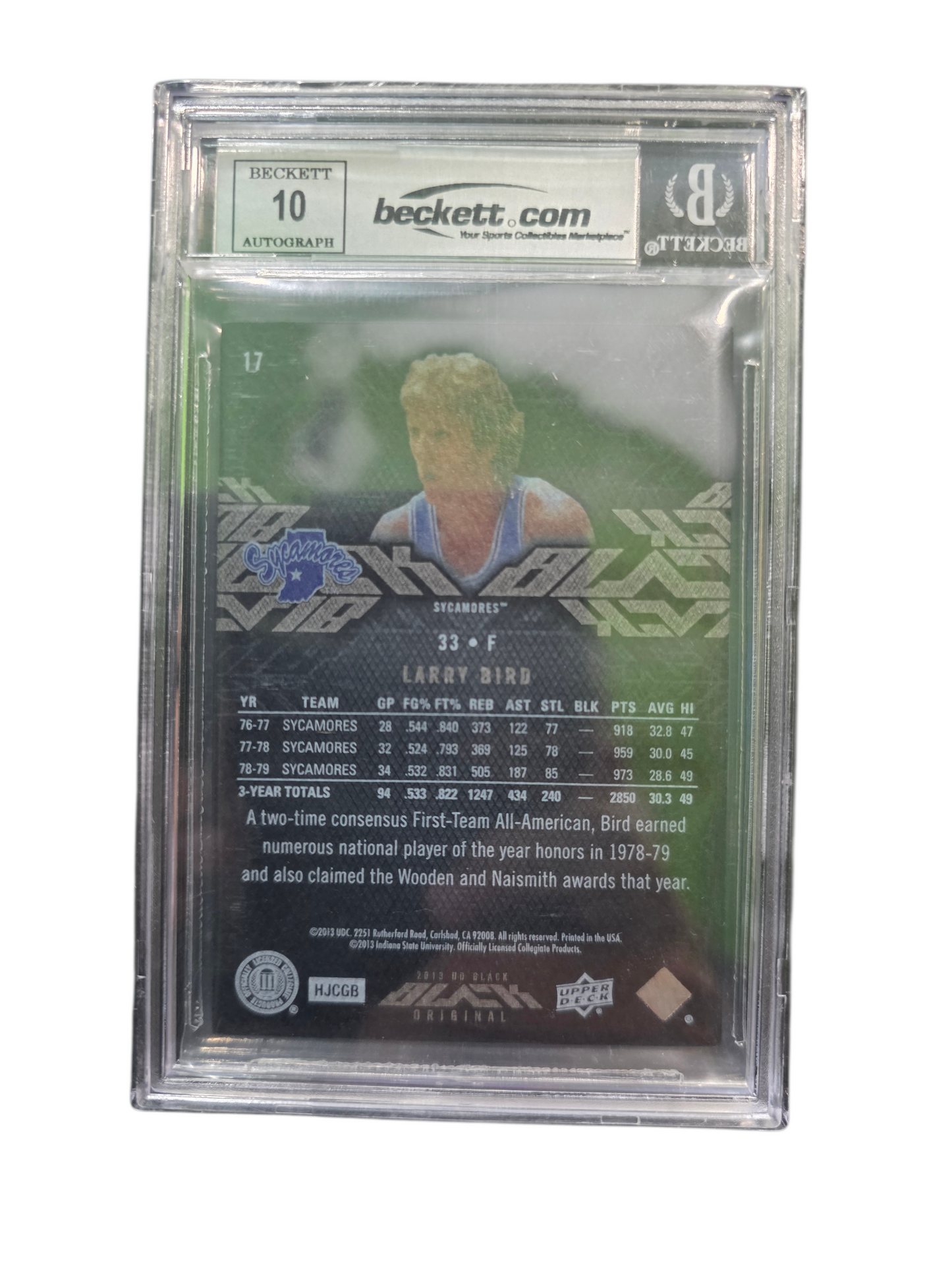 2013 UD Black Larry Bird #17 /175 BGS Authentic