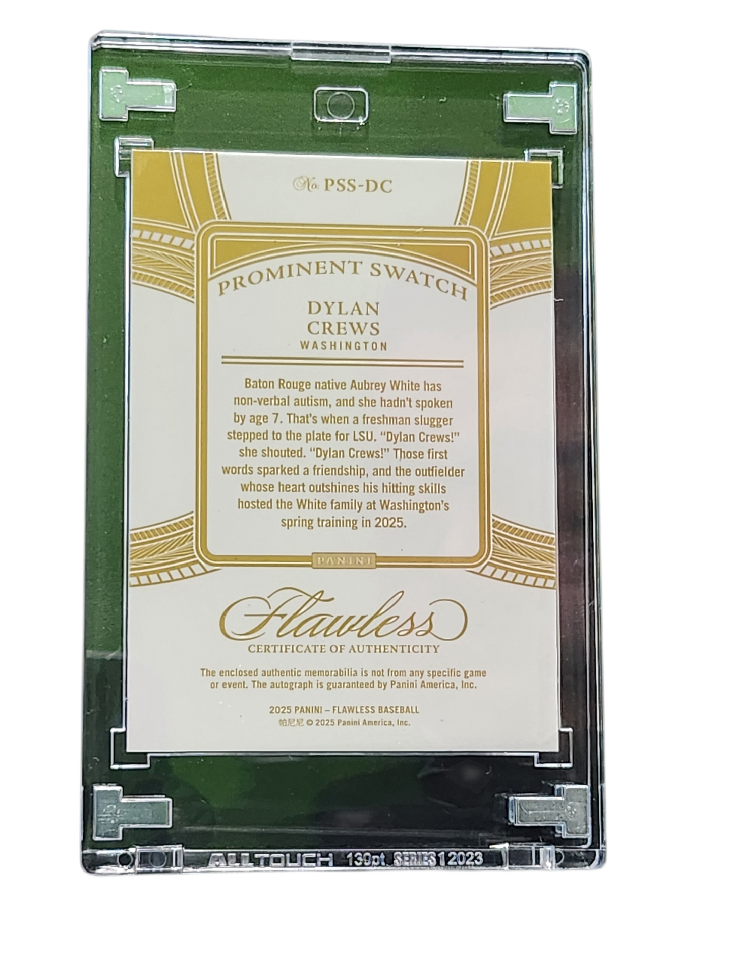 2025 Panini Flawless Baseball Dylan Crews #PSS-DC Prominent Swatch 19/20