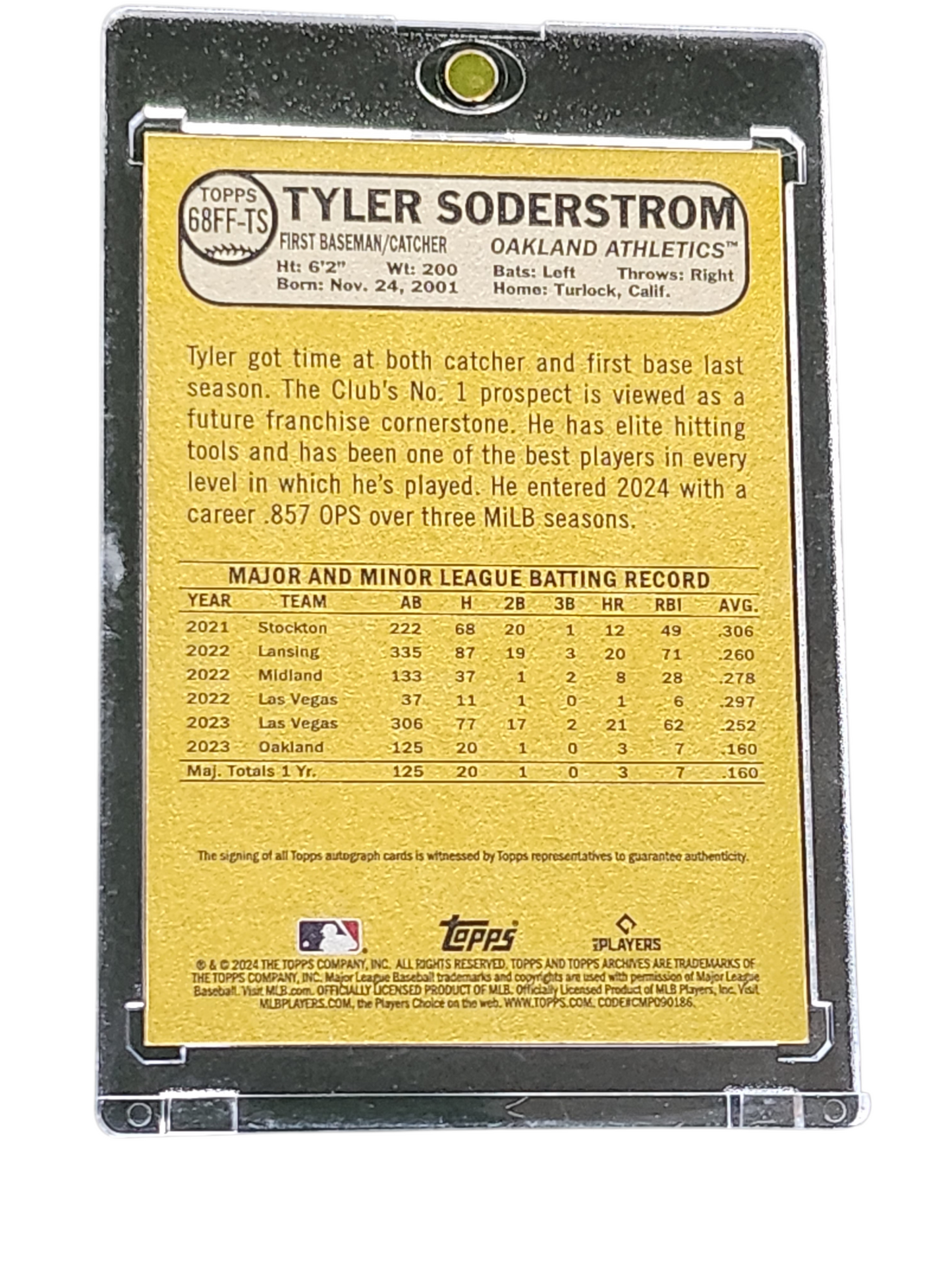 2024 Topps Archives Signature Series Tyler Soderstrom #68FF-5 RC