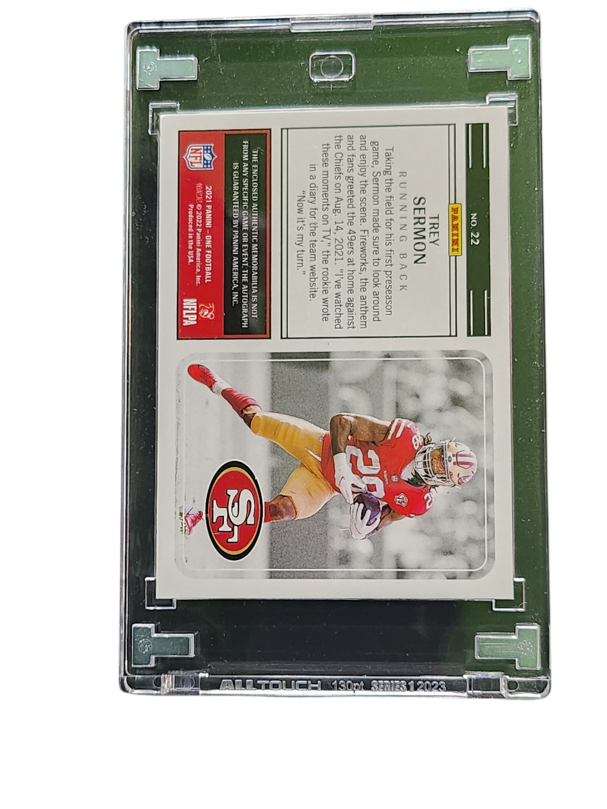 2022 Panini One Trey Sermon #22 RC NFL Shield Patch