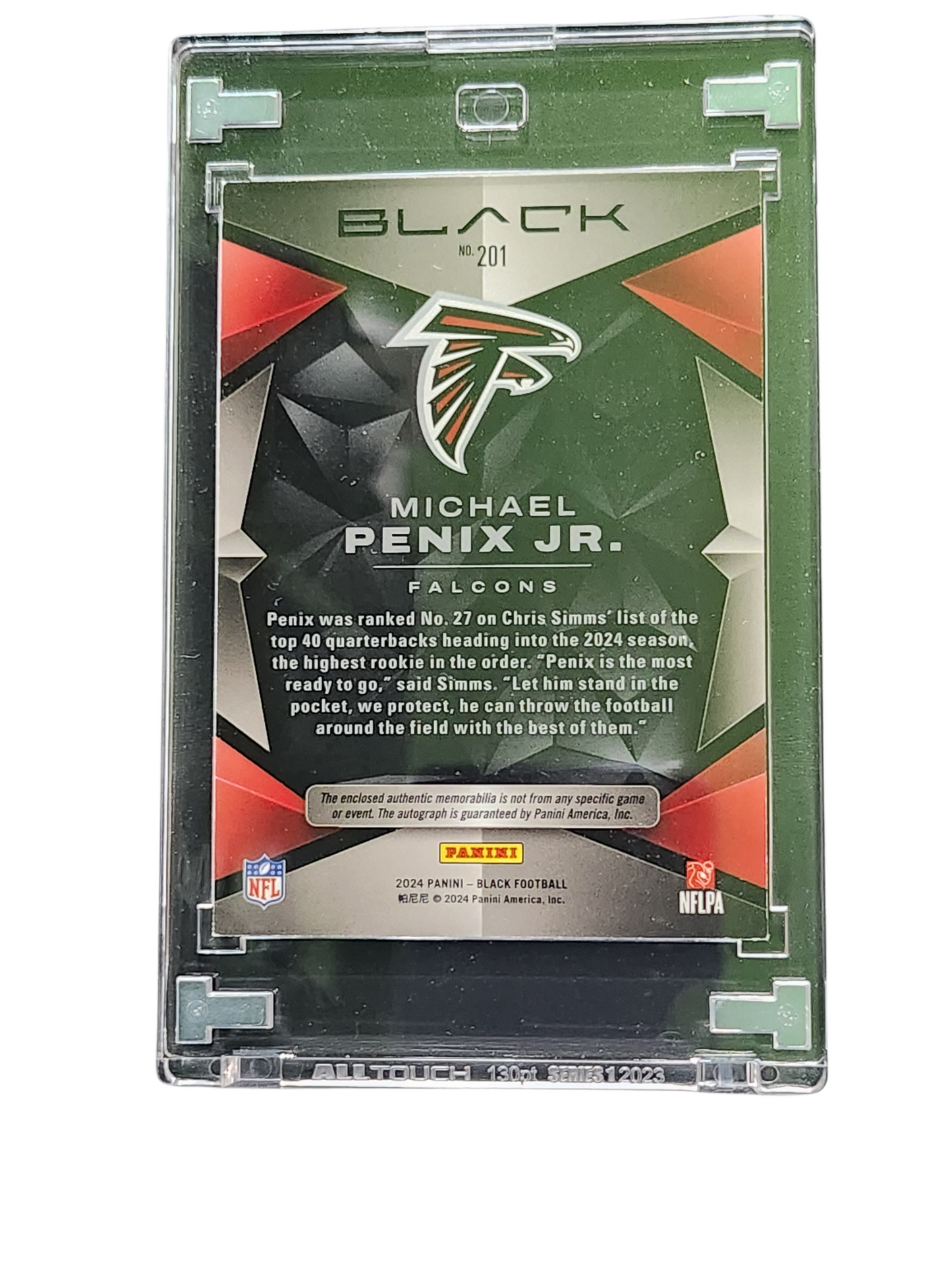 2024 Panini Black Michael Penix Jr. #201 45/99 Patch RC Memorabilia