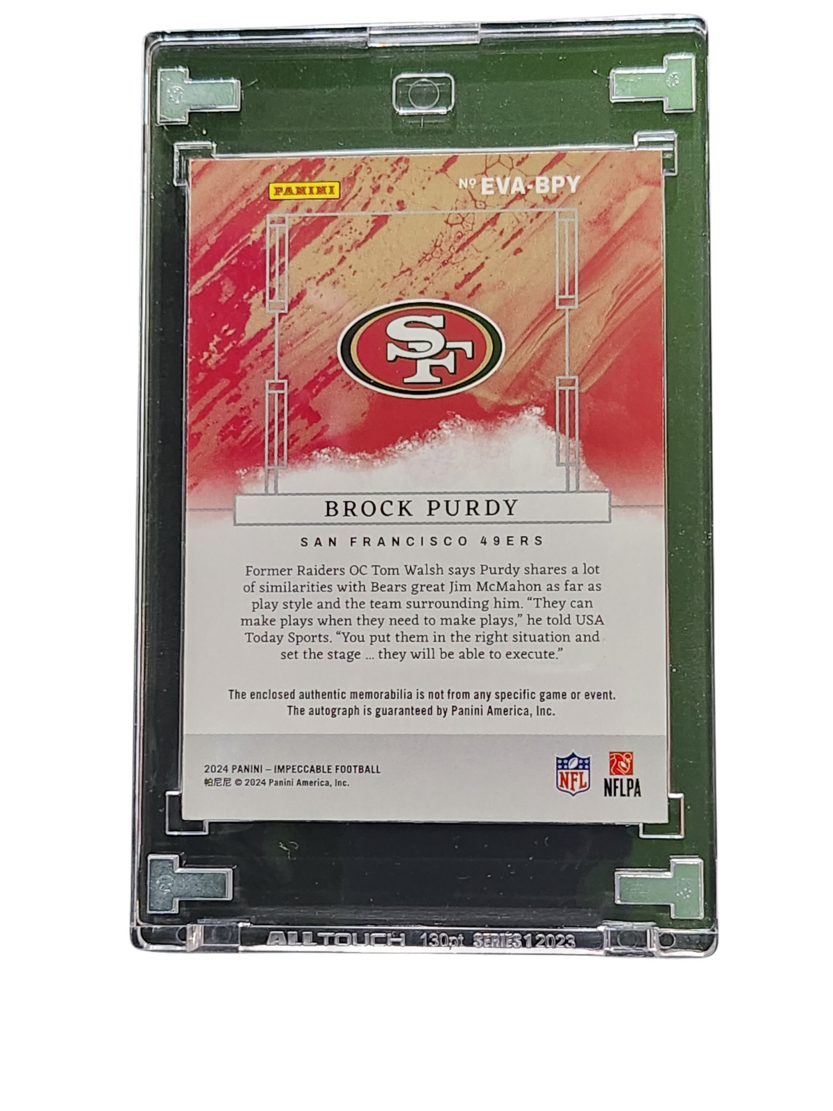 2024 Panini Impeccable Football Elegance Brock Purdy #EVA-BPY NFL Shield Patch