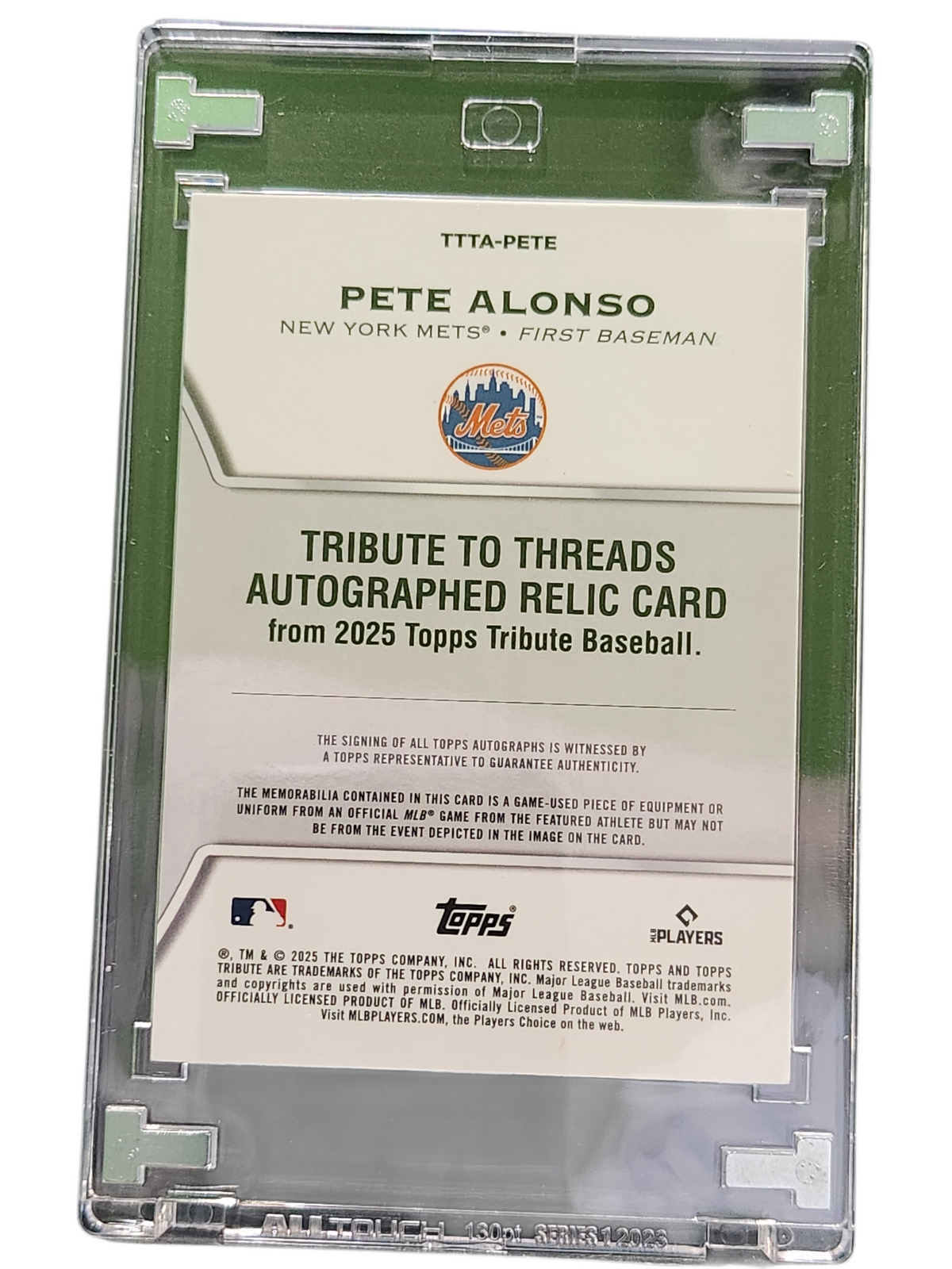 2025 Topps Tribute Tribute to Threads Pete Alonso #TTTA-PETE Auto Relic Game-
