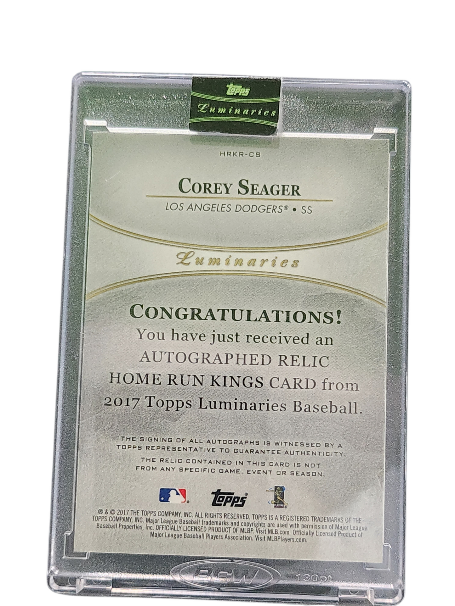 2017 Topps Luminaries Corey Seager #HRKR-CS Home Run Kings Auto Relic /15