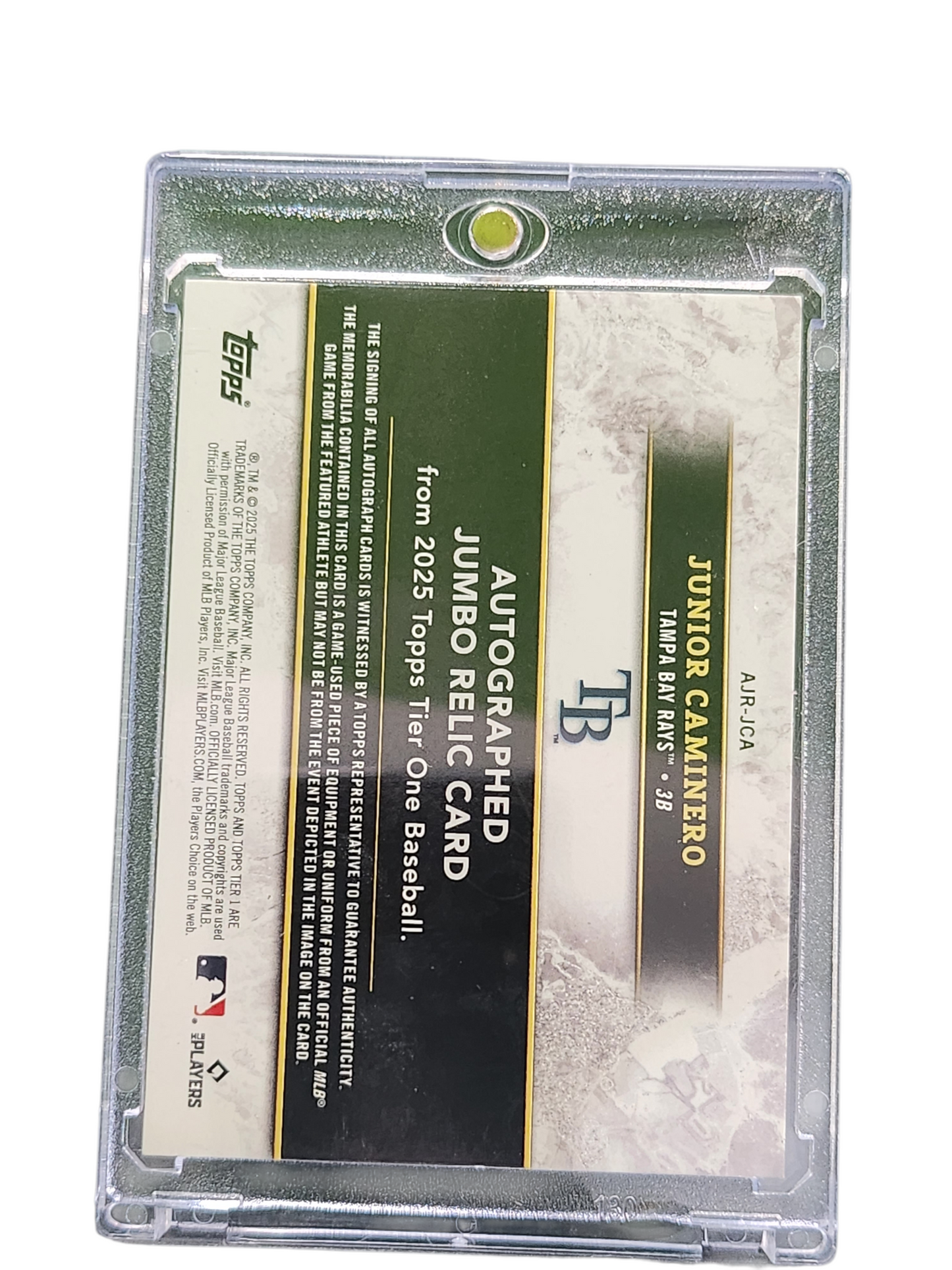 2025 Topps Tier One Baseball Junior Caminero #AJR-JCA Jumbo Relic Card /199 -