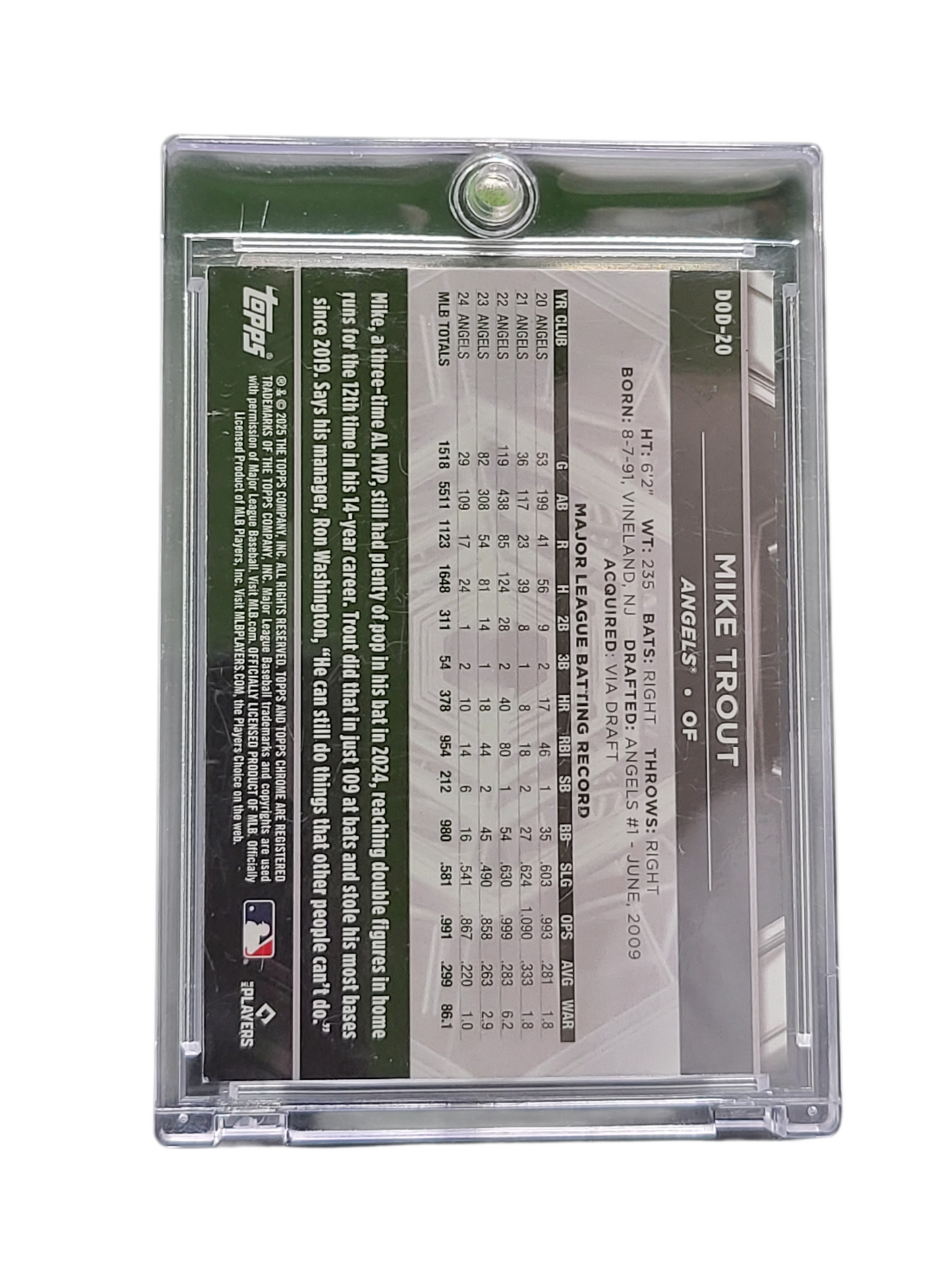 2025 Topps Chrome Black Mike Trout #DOD-20