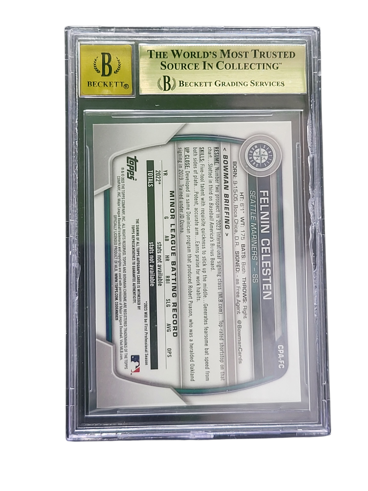 2023 Bowman Prospect Auto Green Refractors Felnin Celesten CPAFC BGS 9.5 Auto 10