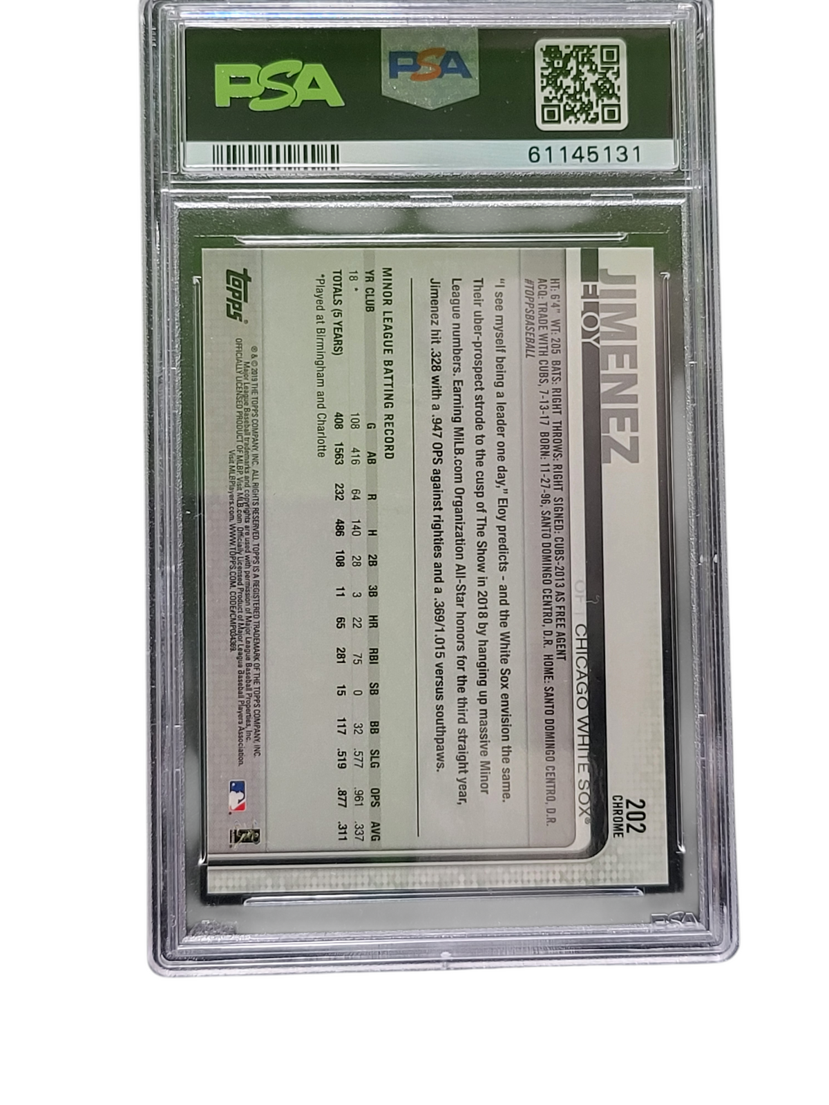 2019 Topps Chrome Eloy Jimenez #202 PSA 10
