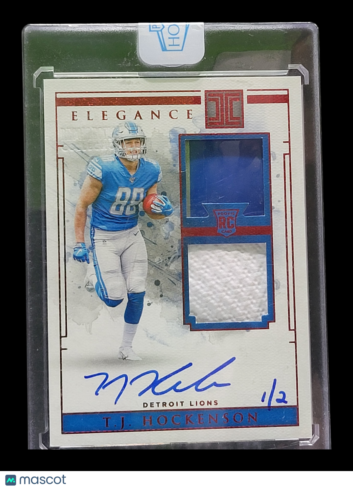 2019 Panini Elegance T.J. Hockenson #121 Dual Patch Player-Worn 1/2 RC