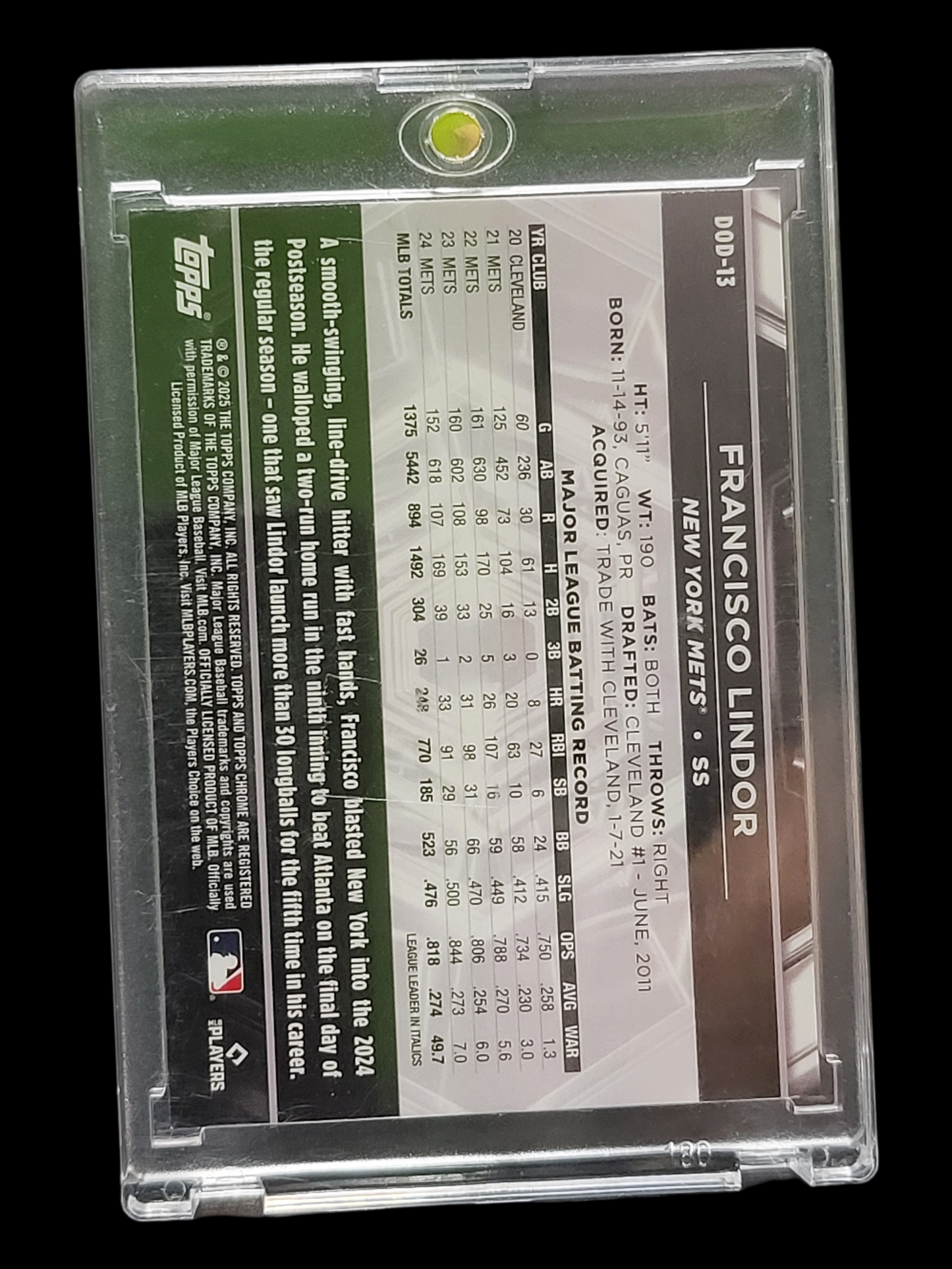 2025 Topps Chrome Black Francisco Lindor #DOD-13 Green