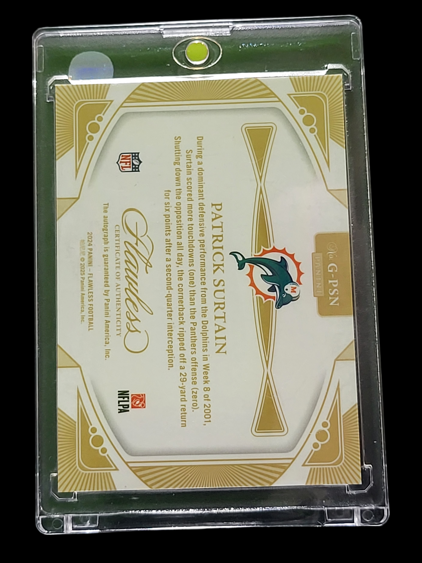 2025 Panini Flawless Greats Patrick Surtain #G-PSN Blue Authentic Autograph