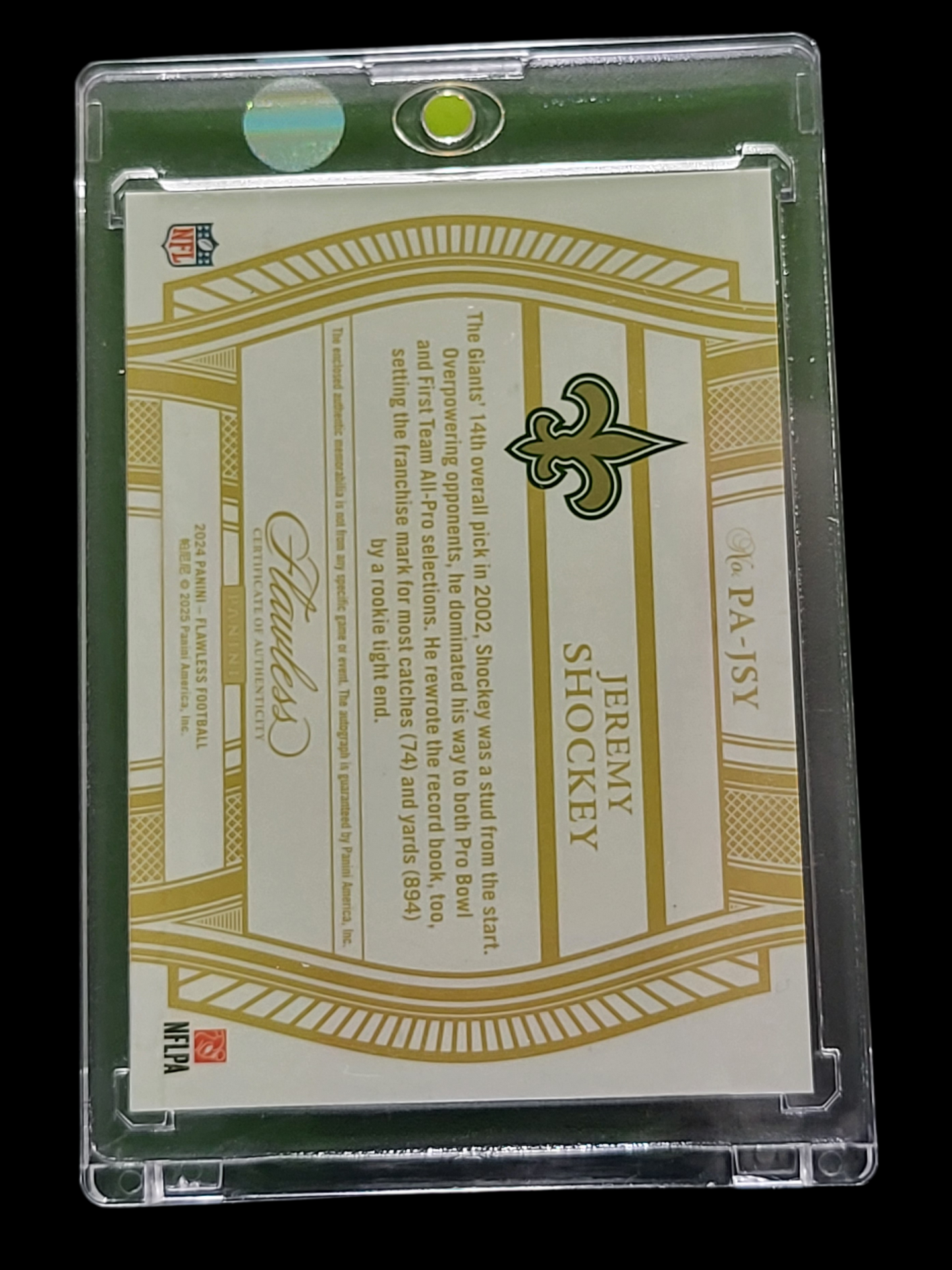 2025 Panini Flawless Jeremy Shockey #PA-JSY Patch 18/25 Memorabilia