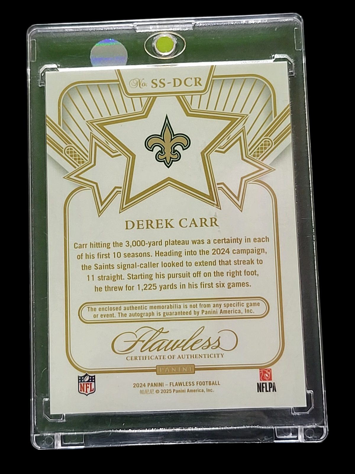 2025 Panini Flawless Football Derek Carr #SS-DCR Star Swatch /10 Patch