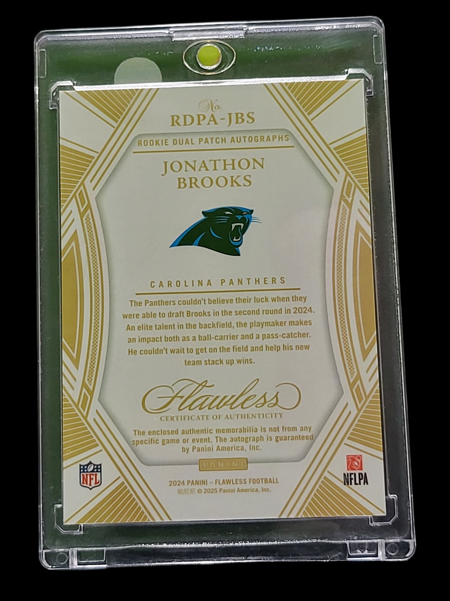 2025 Panini Flawless Football Jonathon Brooks #RDPA-JBS Ruby /15 Dual