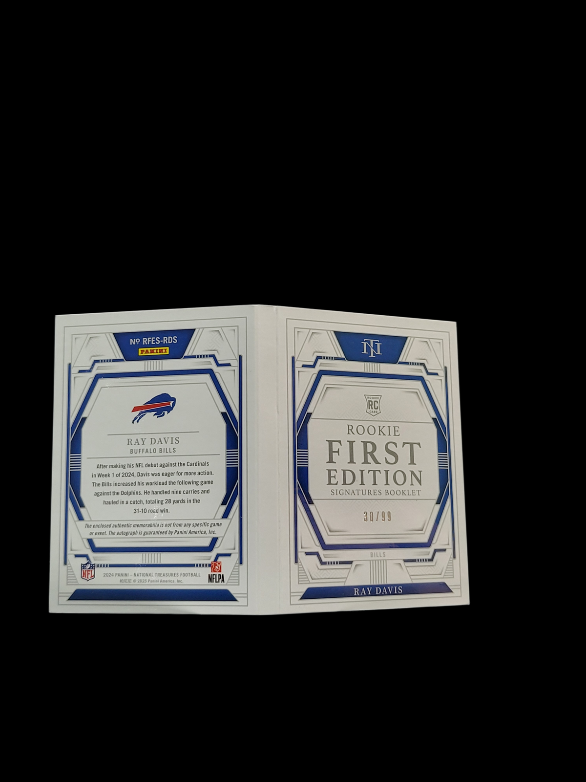 2025 Panini National Treasures Rookie  Ray Davis #RFES-RDS Patch Booklet RC /99