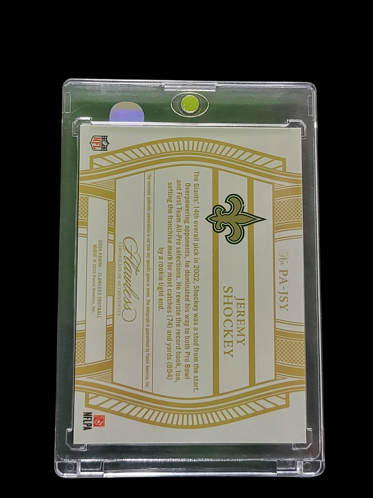 2025 Panini Flawless Jeremy Shockey #PA-JSY Autograph Patch