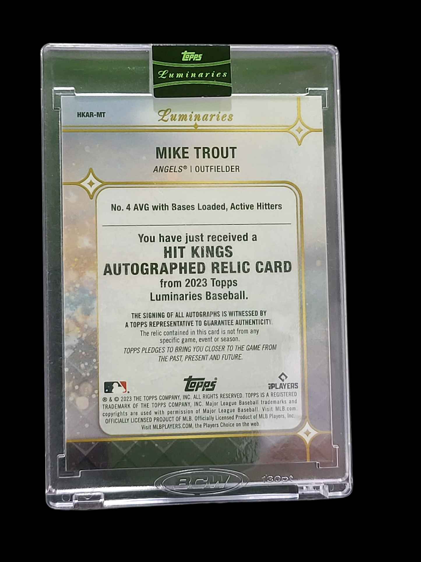 2023 Topps Luminaries Mike Trout #HKAR-MT 01/15 Game-Used Memorabilia Autographed Relic Card