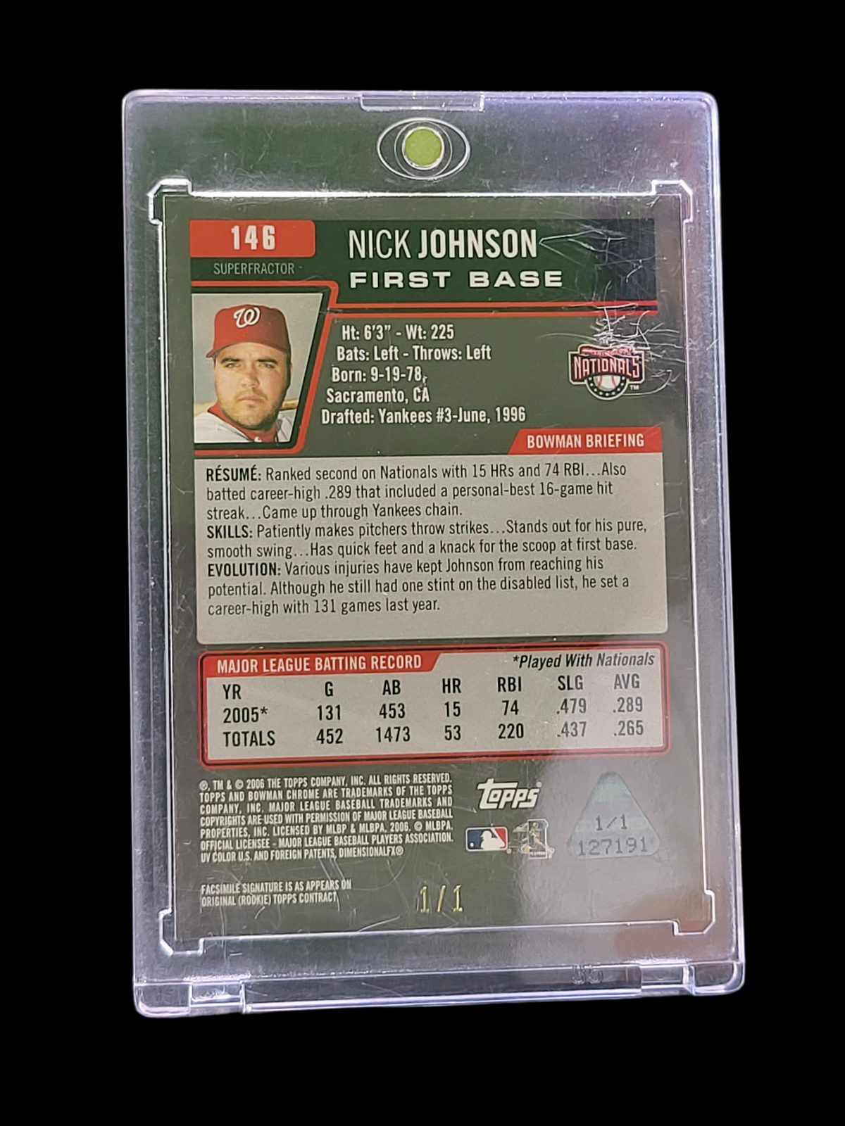 2006 Bowman Chrome Nick Johnson #146 Superfractor Superfractor