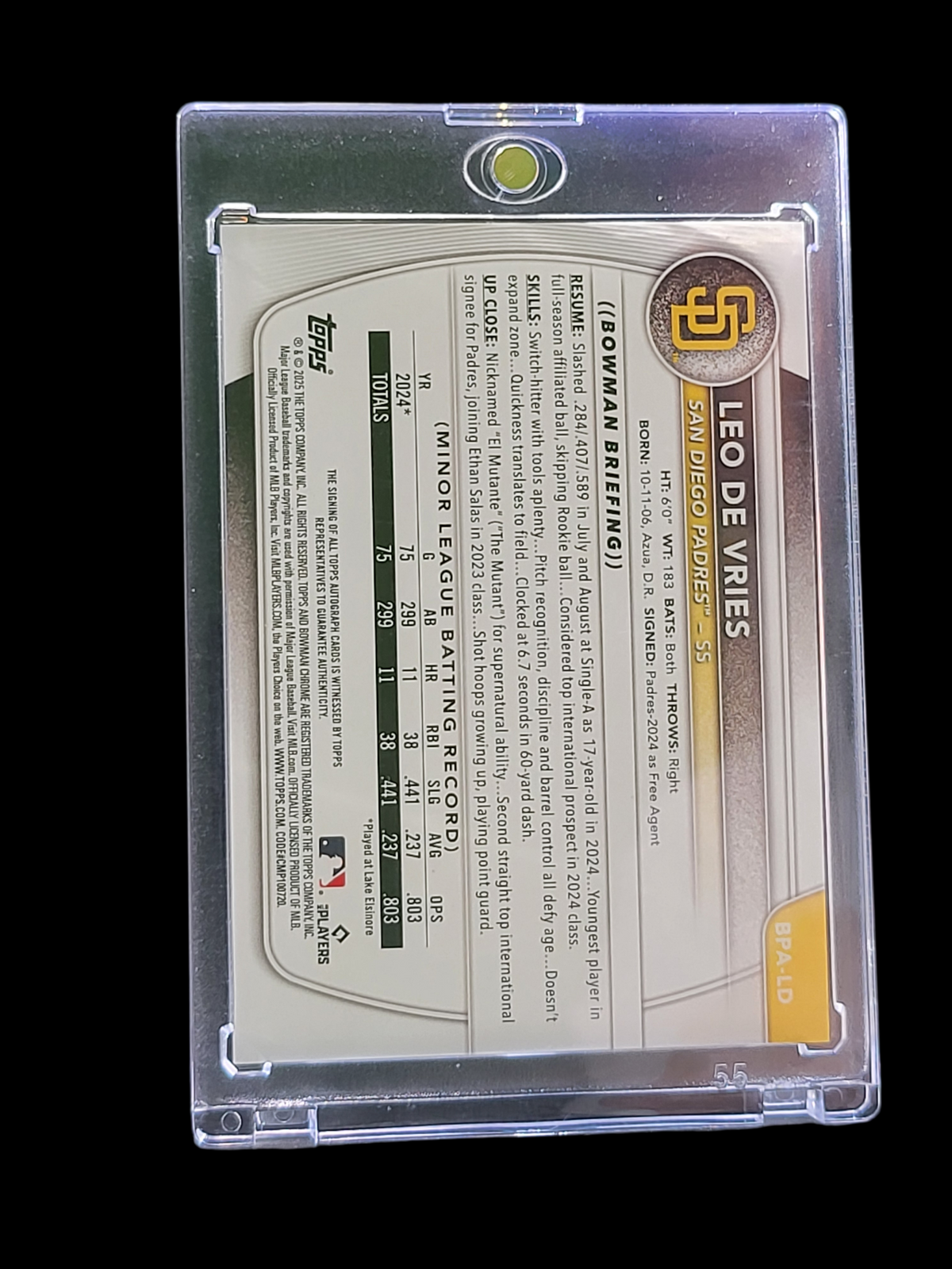 2025 Topps Bowman Prospects Leo De Vries #BPA-LD Green